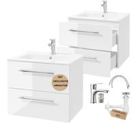 .Deftrans Meuble de lavabo suspendu de 60 cm avec lavabo, robinet et siphon - Meuble de salle de bain avec meuble bas à fermeture douce - Meuble de salle de bain pour petites salles de bain - Blanc