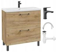 .Deftrans Meuble de salle de bain, 80 x 80 cm, avec lavabo, en chêne artisanal, debout, avec 2 tiroirs, fermeture amortie, meuble de salle de bain avec robinet de lavabo