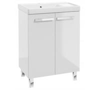 .Deftrans Meuble de salle de bain avec lavabo en céramique, 80 x 60 cm, blanc brillant, avec égouttoir, système de fermeture amortie, lavabo avec meuble bas de 60 cm de large