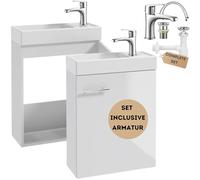 .Deftrans Meuble de salle de bain suspendu, blanc, 50 x 70 x 21,3 cm, ensemble de salle de bain avec lavabo et robinet, moderne, résistant à l'humidité