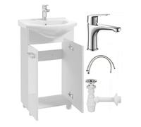 .Deftrans - sous-lavabo avec Vasque, Ensemble Salle de Bain 85x50x40 cm, Blanc Brillant, avec mitigeur et bonde clic-clac