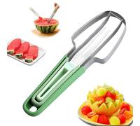 Defvnst Trancheuse à pastèque 5 en 1, kit de coupe-melon en acier inoxydable, portable, fourchette à melon, cuillère coupe-fruits pour cantaloupe, papaye, fruits du dragon (vert)