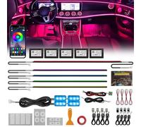 Defvnsy Éclairage intérieur LED pour voiture, 6 en 1, RVB, en acrylique, kit de 64 couleurs, streamer universel, décoration intérieure de voiture, atmosphère dynamique, lumière néon avec contrôle par