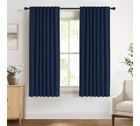 DEFYNEE 100% Rideau Occultant Thermique Isolant Anti Froid et Chaleur 140x175cm 2 Pièces, Rideaux Opaques Effet Lin à Pattes et Passe-Tringle Anti UV, Décoration Chambre Maison Salon - Bleu Minuit