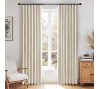 DEFYNEE Rideaux occultants Opaques - Lot de 2 - L140 x H200 cm - avec 20 Clips - pour Chambre à Coucher & Salon - Design Lin, Blanc crème