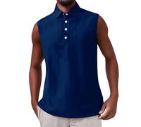Dégagement Tees Hommes Manches en Coton et Lin pour Homme, Printemps et été, Chemise à Enfiler par-Dessus la tête, sous-Chemise en Coton pour Homme T-Shirts Homme Noir (Blue, S)
