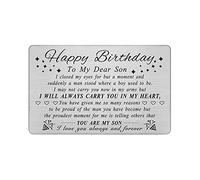 DEGASKEN Carte d'anniversaire pour fils pour adulte, idée de cadeau unique pour fils, carte de portefeuille en acier gravée personnalisée