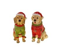 degawo Lot de 2 figurines de Noël en polyrésine - Golden Retriever/Labrador assis avec pull rouge et vert, environ 13 x 9 x 20 cm, décoration de Noël pour l'intérieur