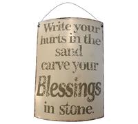 degawo Plaque en métal crème avec inscription en allemand « Write Your Hurts in The Sand... » - Décoration murale en métal avec ruban de suspension - Arquée - 29,8 x 21 cm - Décorative et inspirante