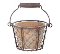 degawo Pot à fleurs en poterie avec anse en panier en acier vieux cuivre rond