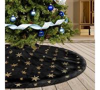 Deggodech 78cm Jupe de Sapin de Noël Noir Peluche avec Or Flocons de Neige Paillette Couvre-Pied de Sapin Fourrure Briller Jupe d'arbre de Noël Tapis pour Sapin de Noel Décoration (Noir, 30pouces)