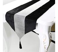 Deggodech Luxe Diamant Chemin de Table étoiles Soie Damassée Noir Chemin de Table Brillant Strass avec Tassel Fete Décorations de Noël à la Maison - 32 x 185cm, Noir