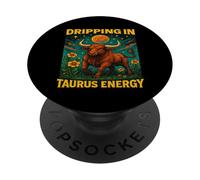 Dégoulinant d'énergie du Taureau - Puissance du Zodiaque audacieuse sous la Lune PopSockets PopGrip Adhésif