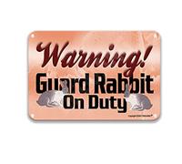 DEGUANG Panneau en étain avec inscription « Warning Beware! Guard Rabbit On Duty » - Décoration de salle de bain, cinéma, garage - 20,3 x 30,5 cm