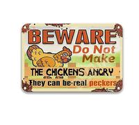 DEGUANG Panneau en étain rétro avec inscription « Warning Beware Do Not Make The Chickens Angry They Can Be Real Peckers » - Décoration d'extérieur - 20,3 x 30,5 cm