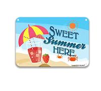DEGUANG Panneau en étain vintage « Beach Sweet Summer Here » - Sense of Art - Décoration de cuisine - Décoration d'intérieur amusante - 20,3 x 30,5 cm