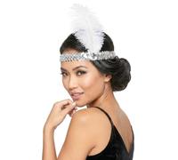 DEGUISE TOI - Bandeau Charleston à sequins et plume argenté femme - Bandeau - Taille Unique - Argenté - Accessoires pour déguisement - 100% polyester - - Carnaval