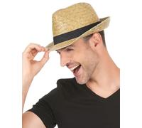 DEGUISE TOI - Chapeau Borsalino en Paille et Bande Noire Adulte - Chapeau - Taille Unique - Jaune - Accessoires pour déguisement - Paille - - Carnaval