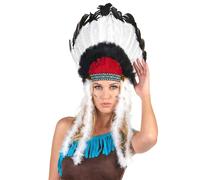 Deguisetoi Coiffe Indien avec plumes Adulte - Taille unique - Blanc - Synthétique