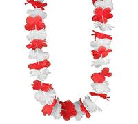 DEGUISE TOI - Collier hawaï supporter rouge et blanc adulte - Collier - Taille Unique - Rouge - Accessoires pour déguisement - Polyester et Plastique - - Carnaval