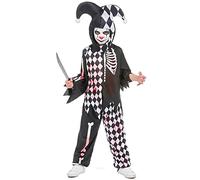 DEGUISE TOI - Déguisement arlequin ensanglanté garçon - Tunique - Pantalon - Chapeau - L 10-12 ans (130-140 cm) - Noir - Déguisements enfants - Polyester - Lavage à la main - Halloween