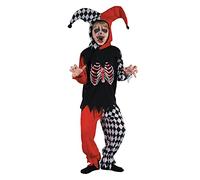 DEGUISE TOI - Déguisement arlequin sanglant garçon - Haut - Pantalon - Chapeau - M 7-9 ans (120-130 cm) - Noir - Déguisements enfants - 100% polyester - - Halloween