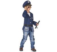 DEGUISE TOI - Déguisement avec Accessoires Policier Enfant - Veste - Talkie-walkie - Insigne - Casquette - Matraque - Menottes - XS 3-4 Ans (92-104 cm) - Bleu - Déguisements Enfants - Polyester