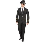 DEGUISE TOI - Déguisement capitaine homme - Veste - Plastron - Pantalon - Cravate - Casquette - L - Noir - Déguisements adultes - 100% Polyester - A la main - Carnaval