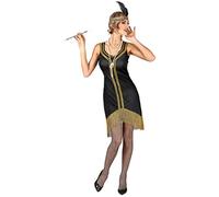 DEGUISE TOI - Déguisement Charleston noir et or à franges Femme - Robe - Bandeau - XL - Noir - Déguisements adultes - 100% Polyester - Lavable à la main - Carnaval