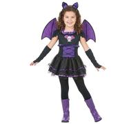 DEGUISE TOI - Déguisement chauve-souris noire et violette fille - Robe - Serre-tête - Ailes - 2 Manchettes - M 7-9 ans (120-130 cm) - Violet - Déguisements enfants - 100% Polyester - Lavage à la