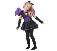 DEGUISE TOI - Déguisement chauve-souris noire et violette fille - Robe - Serre-tête - Ailes - 2 Manchettes - XS 3-4 ans (92-104 cm) - Violet - Déguisements enfants - 100% Polyester - Lavage à la