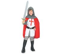 DEGUISE TOI - Déguisement chevalier croisé garçon - Tunique - Pantalon - Cagoule - Cape - Ceinture - Sur-bottes - S 4-6 ans (110-120 cm) - Blanc - Déguisements enfants - 100% Polyester - A la