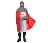 DEGUISE TOI - Déguisement chevalier croisé médiéval homme - Tunique - Ceinture - Cape - Sur-bottes - Cagoule - M/L - Rouge - Déguisements adultes - 100% Polyester - Lavable à la main - Carnaval