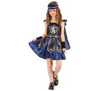 DEGUISE TOI - Déguisement chevalier lion royale fille - Robe - Bandeau - Ceinture - 2 Manchette - Cape - S 4-6 ans (110-120 cm) - Bleu - Déguisements enfants - 100% Polyester - Lavage à la main -