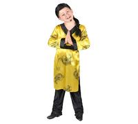 DEGUISE TOI - Déguisement chinois garçon - Tunique - Pantalon - Ceinture - Coiffe - M 7-9 ans (120-130 cm) - Jaune - Déguisements enfants - 100% Polyester - Lavage à sec - Carnaval