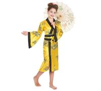 DEGUISE TOI - Déguisement chinoise jaune fille - Robe - Ceinture - S 4-6 ans (110-120 cm) - Jaune - Déguisements enfants - 100% Polyester - Lavable à la main - Carnaval