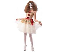 DEGUISE TOI - Déguisement clown terrifiant beige femme - Robe - Tour de coup - Ceinture - Poignets - XS - Blanc - Déguisements adultes - 100% polyester - Laver à la main - Halloween
