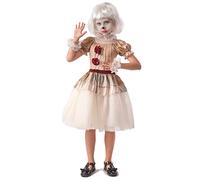 DEGUISE TOI - Déguisement clown terrifiant beige fille - Robe - Tour de coup - Ceinture - Poignets - M 7-9 ans (120-130 cm) - Blanc - Déguisements enfants - 100% polyester - Laver à la main -