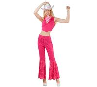 DEGUISE TOI - Déguisement complet cowboy rose sexy femme - Bandana - Haut - Pantalon - Chapeau - S - Rose - Déguisements adultes - 100% Polyester - Lavage à la main - Carnaval