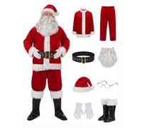 DEGUISE TOI - Déguisement complet père Noël Luxe adulte - Bonnet - Lunettes - Barbe - Veste - Pantalon - Ceinture - Sur-Bottes - Gants - XXL - Rouge - Déguisements adultes - Polyester et