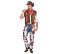 DEGUISE TOI - Déguisement cowboy classique homme - Gilet - Sur pantalon - Bandana - Chapeau - L - Marron - Déguisements adultes - 100% Polyester - A la main - Carnaval