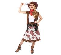 DEGUISE TOI - Déguisement cowgirl classique femme - Gilet - Jupe - Chapeau - Bandana - Ceinture - S - Marron - Déguisements adultes - 100% polyester - Lavage à la main - Carnaval