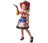 DEGUISE TOI - Déguisement cowgirl dessin animé fille - Robe - Paire de manchettes - Ceinture - Chapeau - M 7-9 ans (120-130 cm) - Multicolore - Déguisements enfants - - Laver à la main - Carnaval