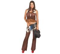DEGUISE TOI - Déguisement cowgirl pantalon Femme - Gilet - Sur-pantalon - S - Marron - Déguisements adultes - 100% Polyester - Lavage à la main - Carnaval