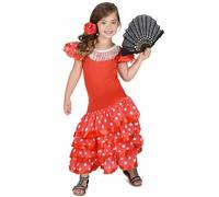 DEGUISE TOI - Déguisement Danseuse Flamenco Rouge à Pois Blanc Fille - Robe - Barette - M 7-9 ans (120-130 cm) - Rouge - Déguisements enfants - 100% Polyester - Lavable à la main - Carnaval