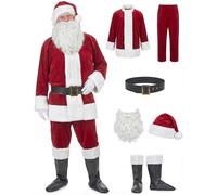 DEGUISE TOI - Déguisement de Père Noël effet velours adulte - Bonnet - Veste - Pantacourt - Barbe - Ceinture - Sur-bottes - XXL - Rouge - Déguisements adultes - 100% Polyester - Lavable à froid