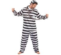 DEGUISE TOI - Déguisement de prisonnier noir et blanc homme - Coiffe - Tee-shirt - Pantalon - M - Noir - Déguisements adultes - 100% Polyester - A la main - Carnaval