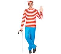 DEGUISE TOI - Déguisement de randonneur à rayures homme - Pantalon - Chapeau - Haut - Lunettes - XL - Rouge - Déguisements adultes - Polyester, plastique - - Carnaval