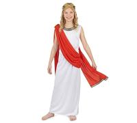 DEGUISE TOI - Déguisement déesse romaine à drapé rouge fille - Robe - Cape - Ceinture - Bandeau - L 10-12 ans (130-140 cm) - Rouge - Déguisements enfants - 100% polyester - Lavage à la main -
