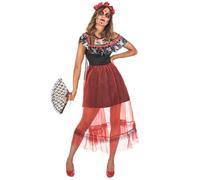DEGUISE TOI - Déguisement Dia de los Muertos femme - Robe - Coiffe - M - Noir - Déguisements adultes - 100% Polyester - Lavage à la main - Halloween